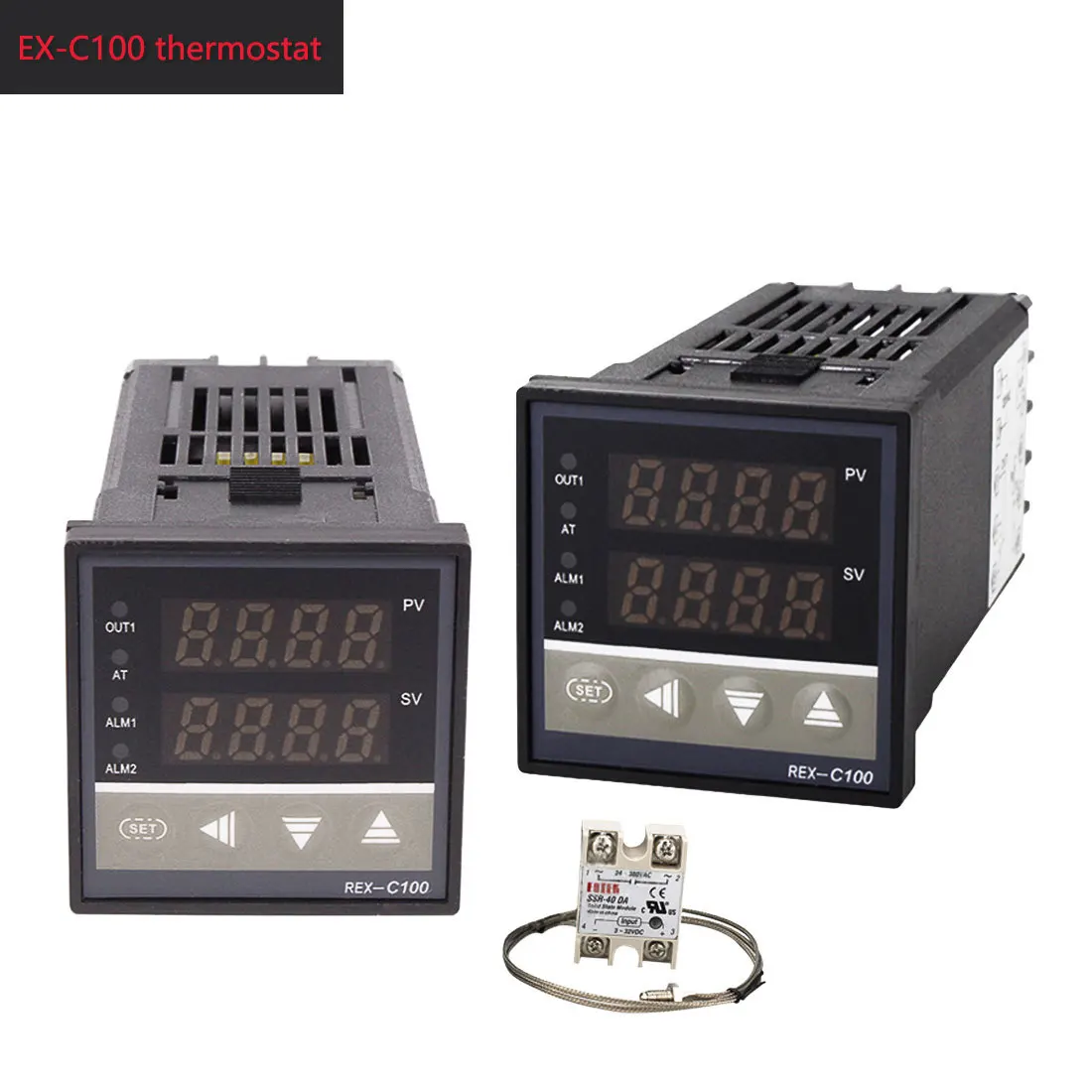 

LCD Digital 220V PID Temperature Controller + Max 40A SSR + K Thermocouple PID Controller Set REX-C100