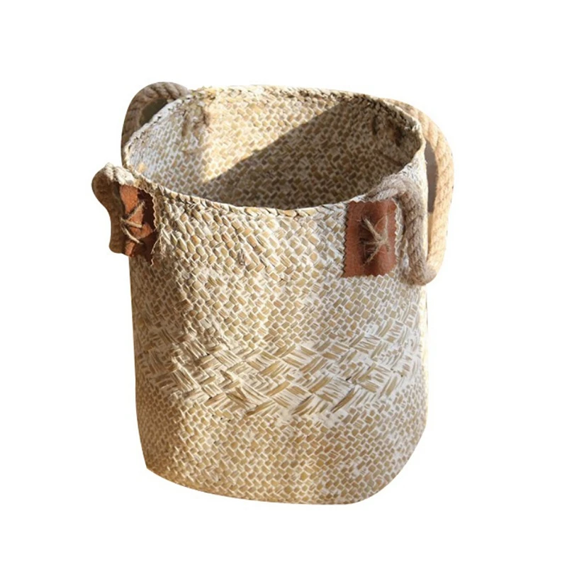 Promotion! Foldable Natural Woven Seagrass Belly Storage Basket Flower Pot Folding Weaving Dirty Garment Fruit B | Дом и сад