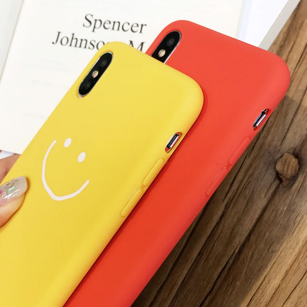 JONSNOW Phone Case for iPhone X XR XS Max Candy Color Smiley Pattern Soft Silicone 7 7+ 8 6S 6 Plus Back Cover |