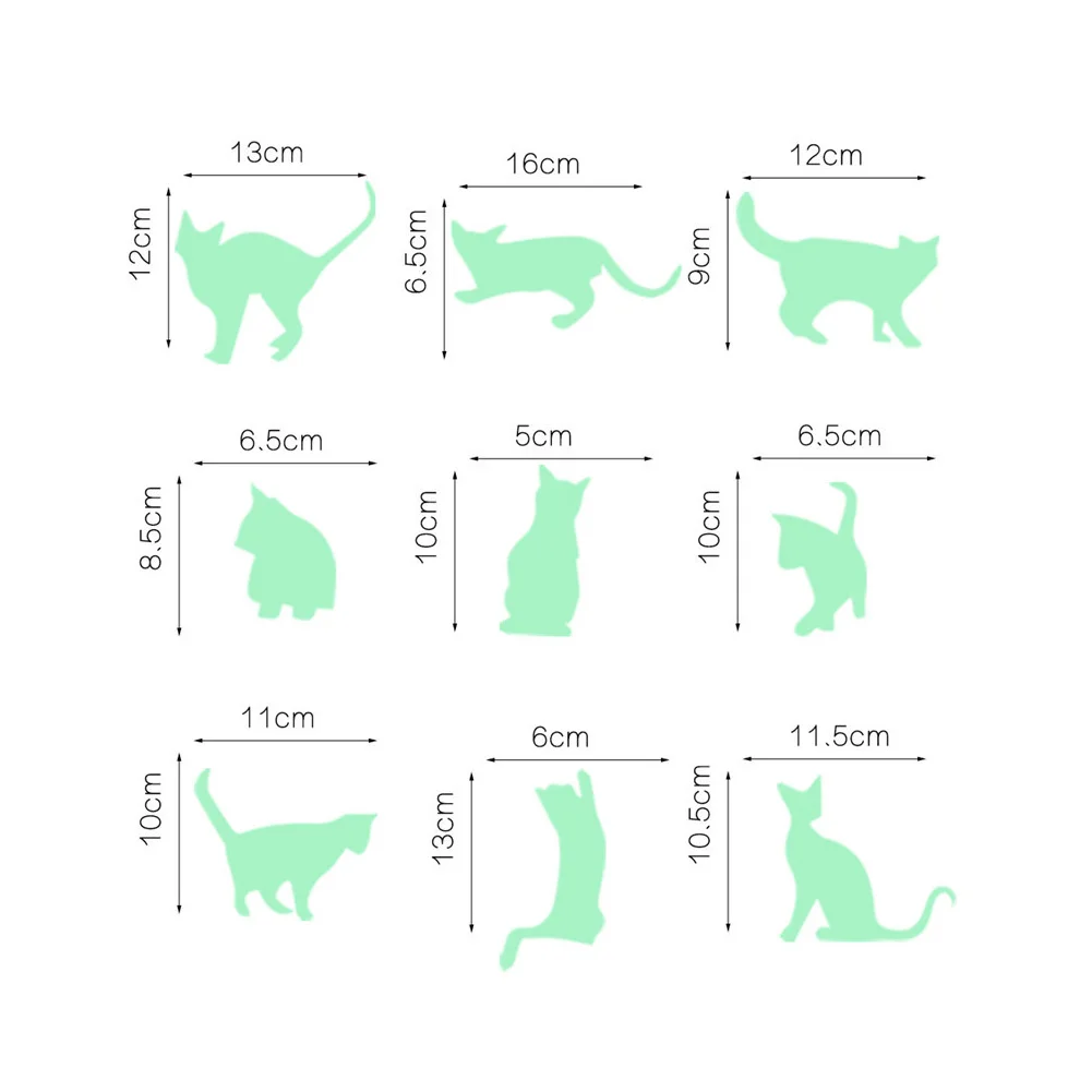 9 шт./упак. светящиеся наклейки на стену с изображением кошек для маленьких детей