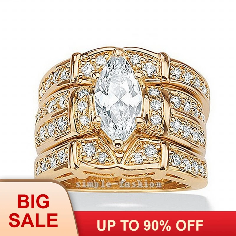 Кольцо обручальное с фианитом 3ct желтое золото|fashion ring set|ring setwedding band |