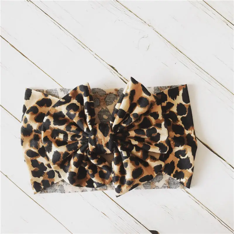

BalleenShiny New Fashion Children's Leopard Stretch Hair Band Baby Headband Big Bow Wide Headwear Kids Girl Hair Accessories