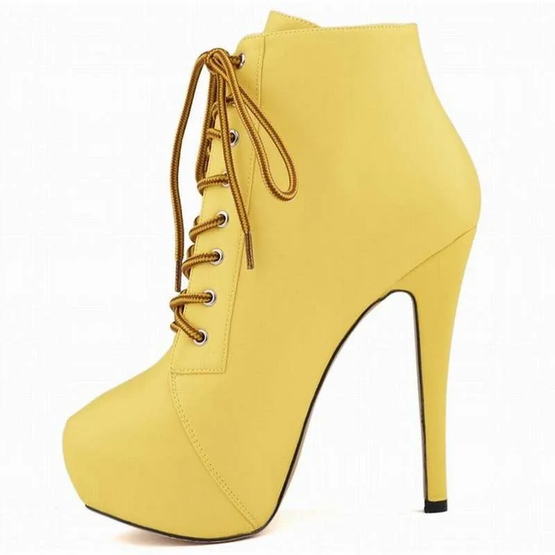 

2016 spring new fashion women thin high heel high top booties sexy platform ankle strap boots lace up party heels shoes 35-42