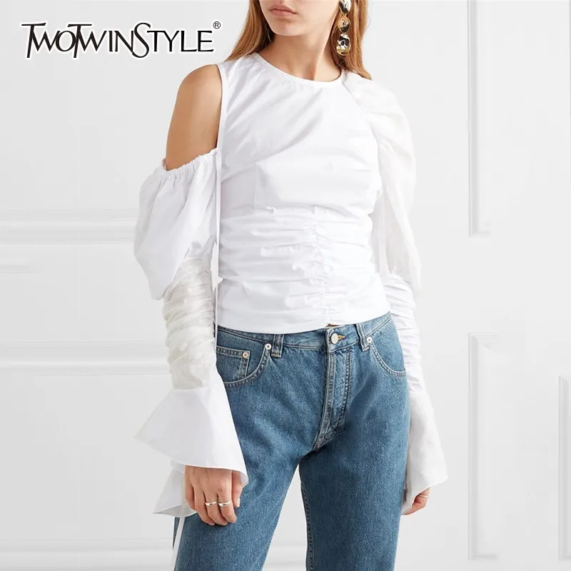Женский короткий топ TWOTWINSTYLE с открытыми плечами и рукавами фонариками Весенняя