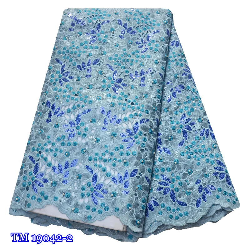 Tela de encaje de tul de organza con lentejuelas nigerianas francesas de moda 2019 tela de encaje Africana bordada de alta calidad para boda-0