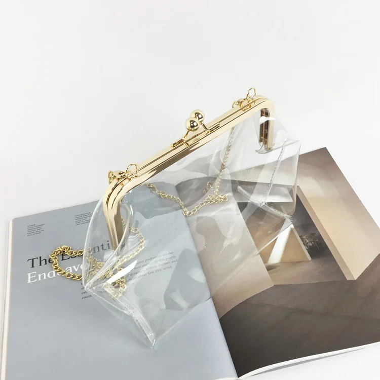 ПВХ Желе основа сумки на плечо для Для женщин прозрачная цепочка плеча застежка