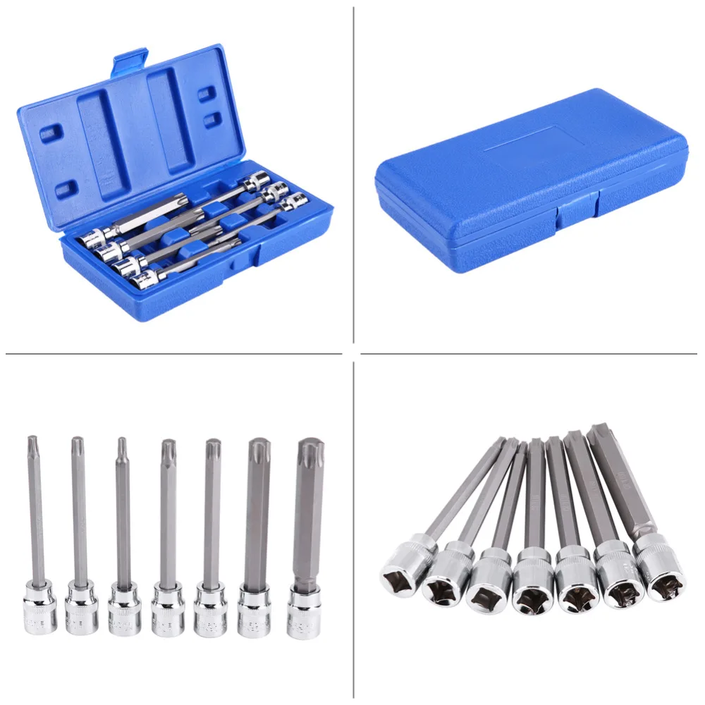 7 шт. 3/8 дюймов привод удлиненный Torx Star Bit Socket Set T25 T30 T40 T45 T50 T55 T60 хромово ванадиевая