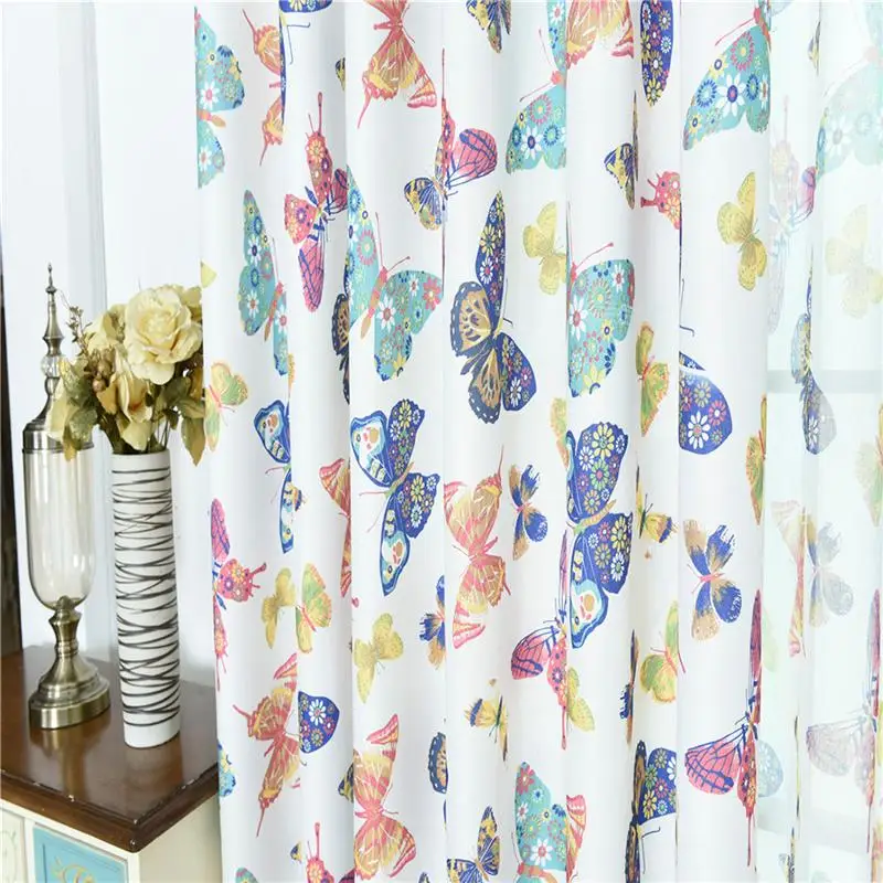 1PC 100x250cm Butterfly Curtain Washable Polyester Pastoral Style Living Room Window Bedroom Drape Blackout Home Decor | Дом и сад