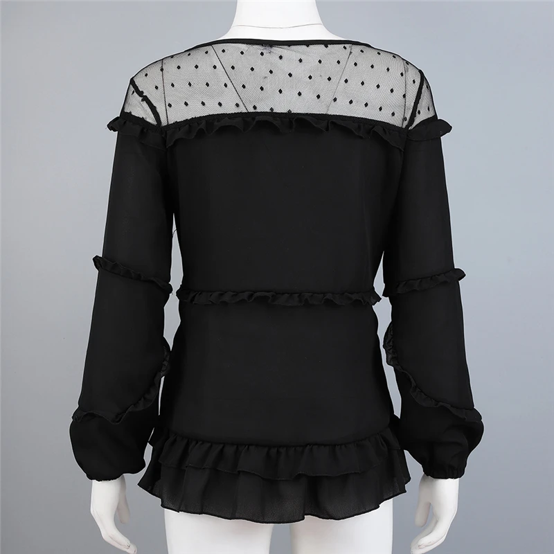 2019 New Women Blouse Shirt Black Sexy Long Casual Sleeve Lace Under Shirts Hollow Tops For Woman Plus Size | Женская одежда