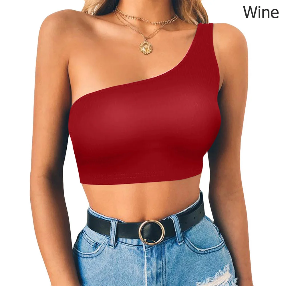 Кроп-Топ женский на одно плечо пикантный Топ без рукавов модная пляжная майка с