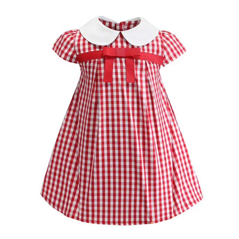 2021 весенне-летние платья для детей девочек в клетку с галстуком-бабочкой Одежда