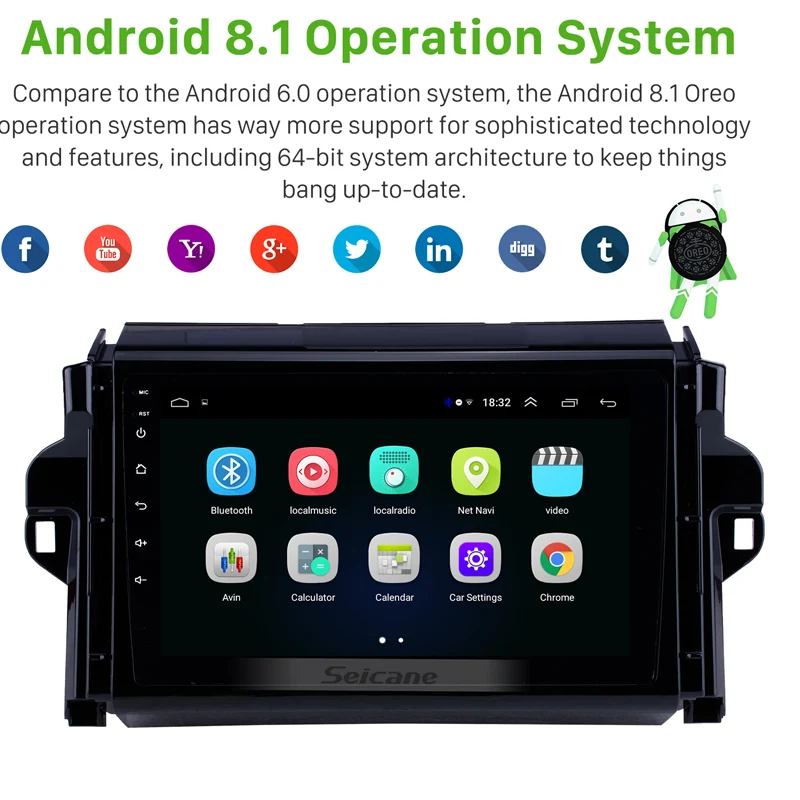 Seicane 9 дюймов Android 8 1 HD сенсорный экран радио GPS навигатор для 2015 2018 TOYOTA FORTUNER/Скрытый