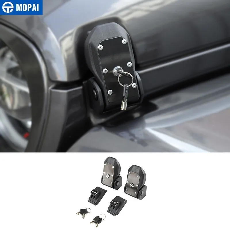 MOPAI замки капота для Jeep Wrangler JL 2018 + Автомобильная защелка капота двигателя с комплектом ключей для Jeep Wrangler JL автомобильные аксессуары - изображение