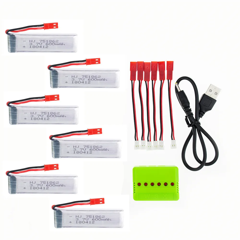 4 5 6 шт 3 7 V 600mAh Lipo батарея для Syma S032G WLtoys V959 V929 Udi U818A Квадрокоптер 751862|Детали и