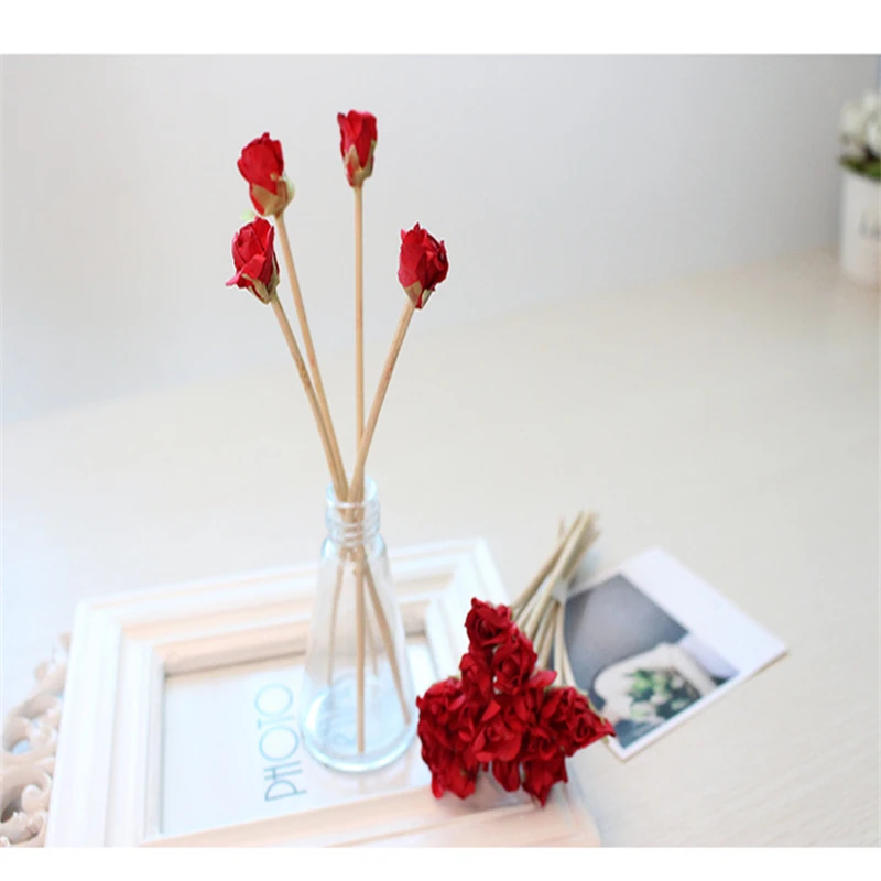 

10pcs Red Rose Rattan Reeds Fragrance Diffuser Non-fire Replacement Refill Sticks Home Aromatic Incense