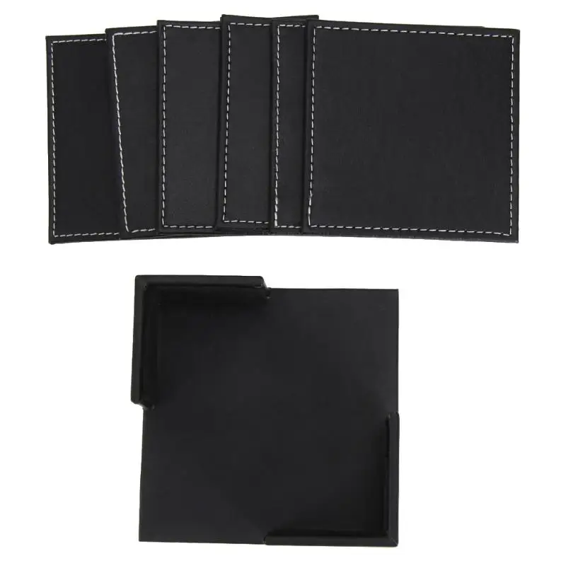 6 Pcs Double-deck Leather Cups Mats Pads Coasters Set Placemat of Cup with Coaster Holder Home Supplier Kitchen Tool Accessories | Дом и сад