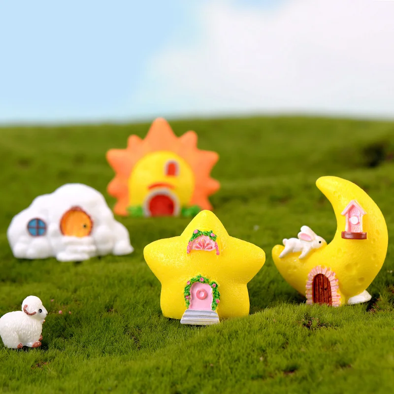 4 шт. мини смолы Луна/звезда/солнце/облако дом микро Пейзаж САД DIY