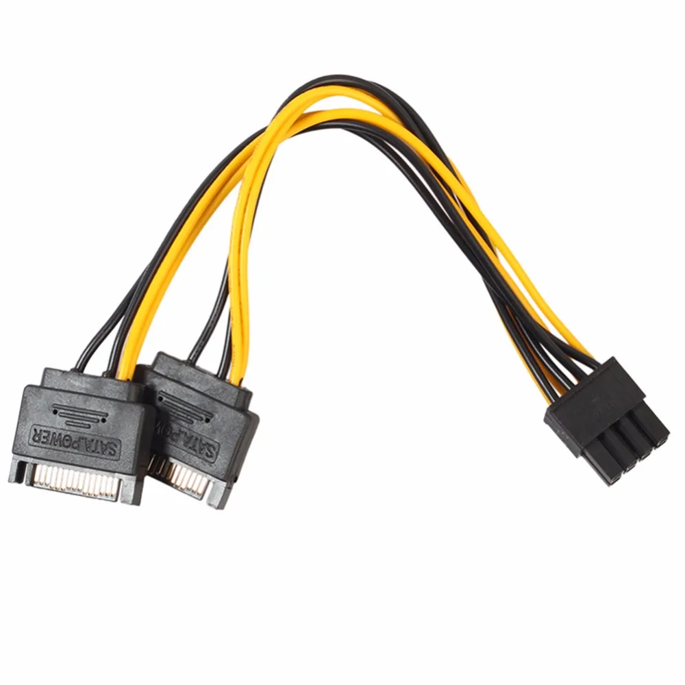Видеокарта SATA кабель питания 17 см 8 pin 15 Pin (6 + 2) папа двойной PCI Express Майнинг адаптер