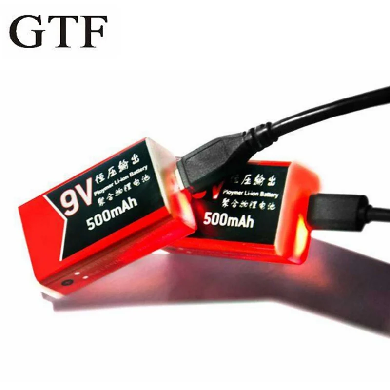 Литий полимерный аккумулятор GTF 9 В 500 мАч USB перезаряжаемая литиевая батарея для