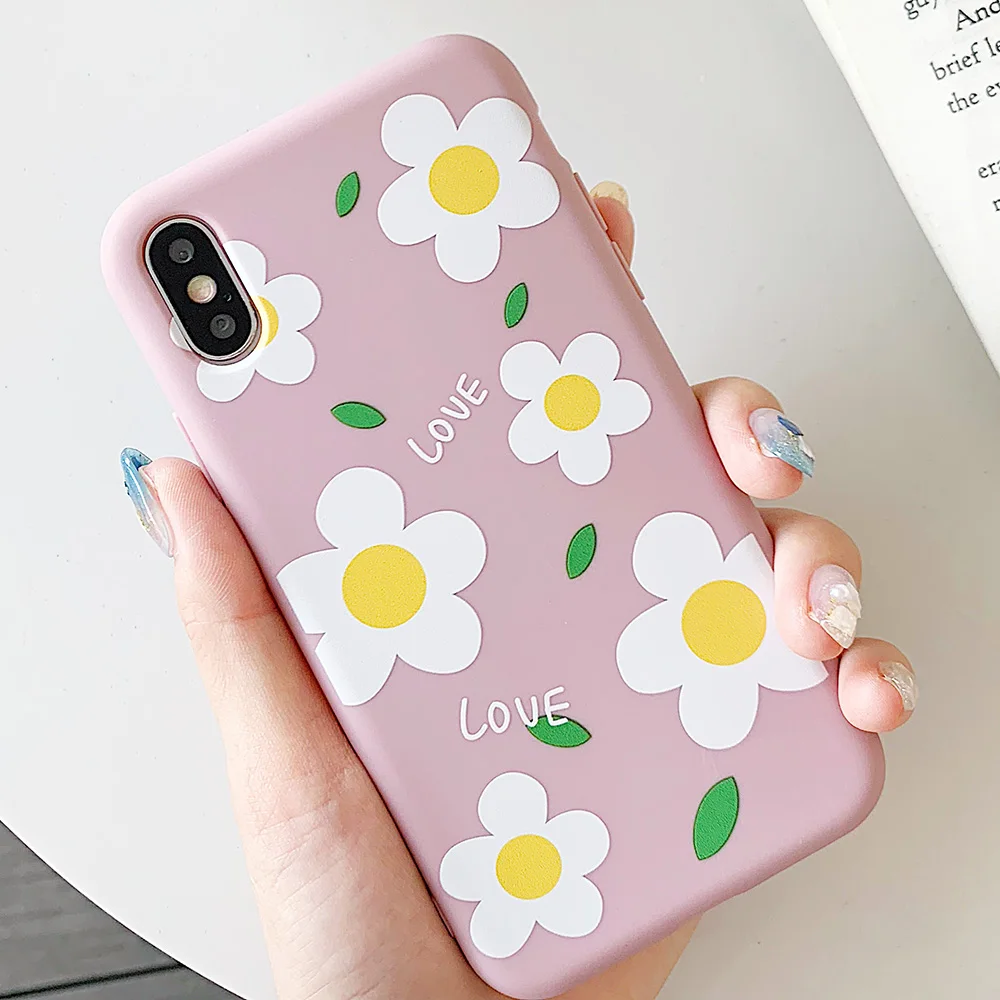 JONSNOW Matte Phone Case for iPhone 6S 6P 7 8 Plus Small Daisy Pattern Soft Silicone Cases X XR XS Max Capa Fundas |