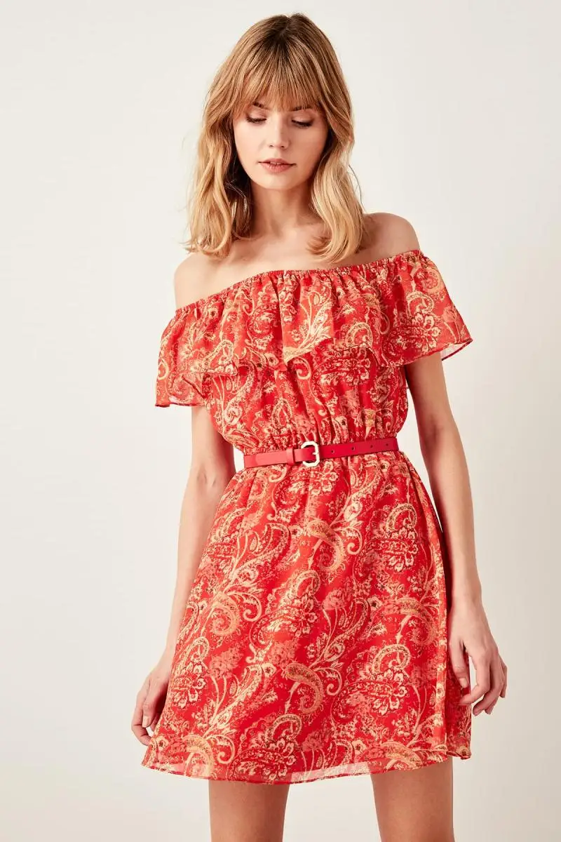 Trendyol оранжевое платье с рисунком TWOSS19LJ0141 | Женская одежда