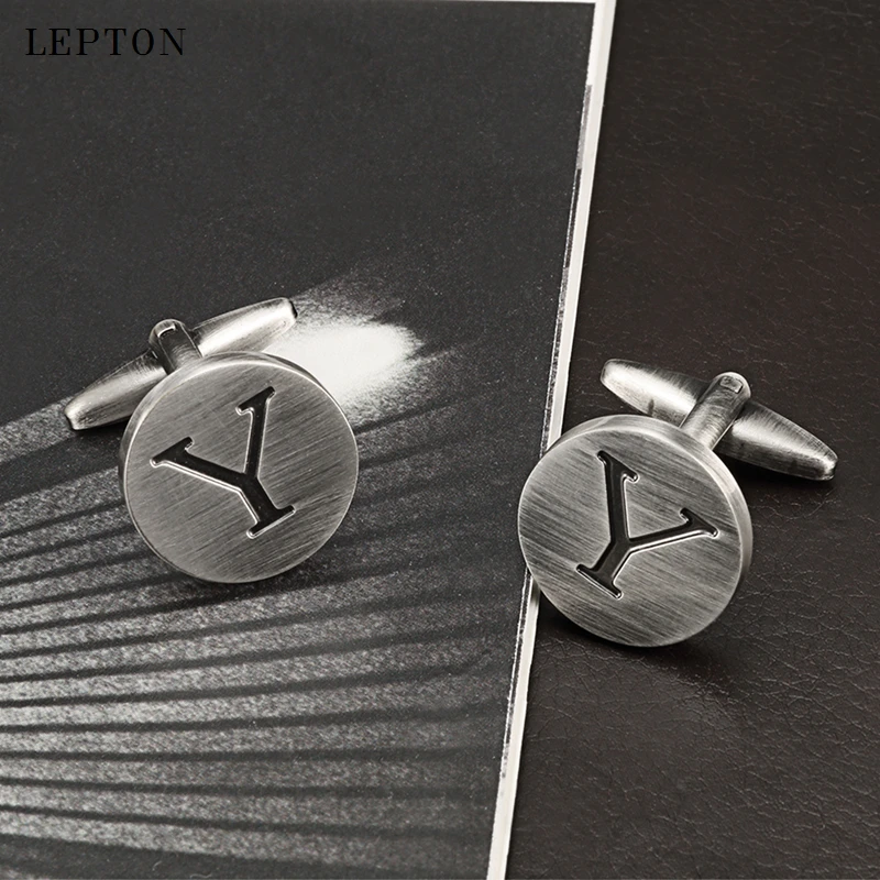 Lepton Letters of an alphabet Y Cufflinks For Mens Classic Antique Silver plated cuff links Men shirt cuffs Cufflink | Украшения и