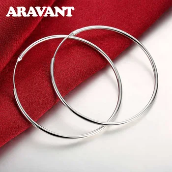 100% 925 Sterling Silver Hoop Earring For Women 35/50/60MM Big Round Circle Earrings Jewelry Gift 1