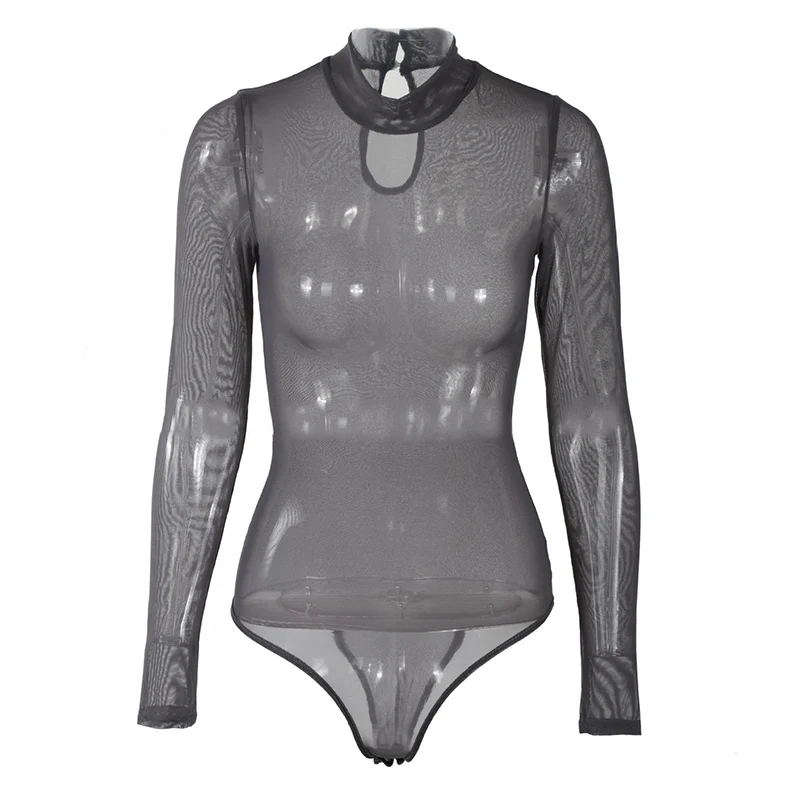 Женское облегающее боди с длинным рукавом сетчатый бандажный комбинезон трико