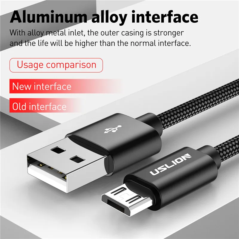 USB кабель USLION Micro 2 А для быстрой зарядки и передачи данных Samsung Huawei Xiaomi LG Зарядные