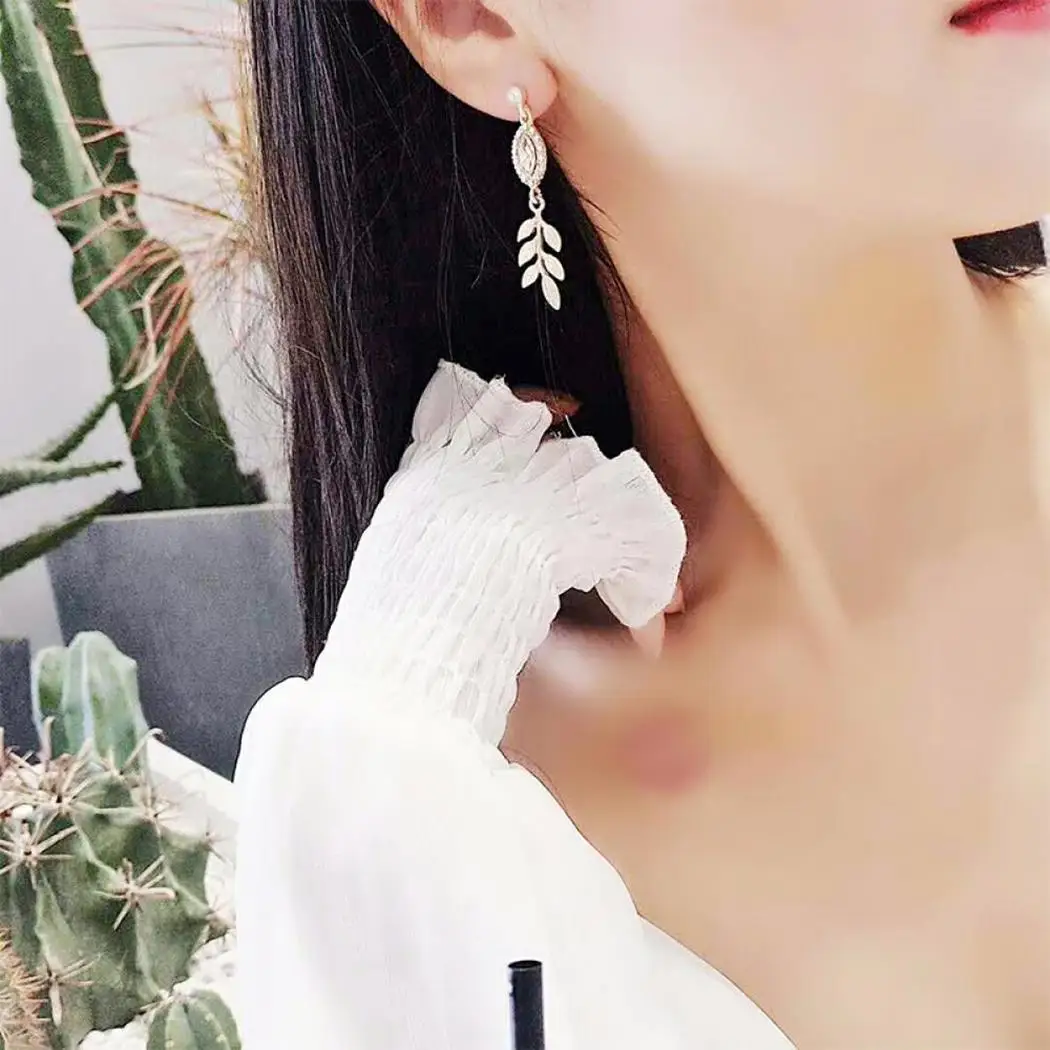 Форма как для женщин Повседневное Push Leaf серьги 10 г Мода назад Изображение падение
