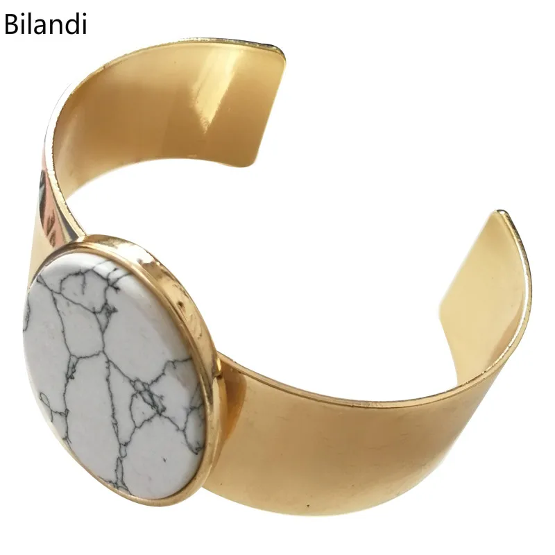 

Fashion Design Gold Color Cuff With Composite Stone Bracelet For Woman Jewelry