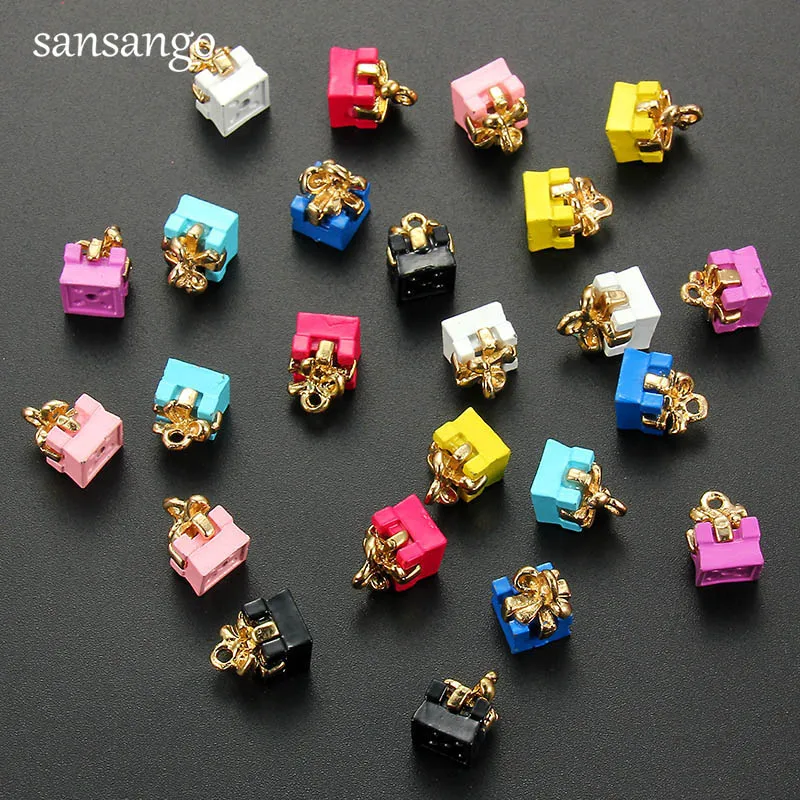 

10pcs Trendy Colorful Enamel Drop Oil Cute Gift Box Charms Pendant For Women Girls DIY Necklace Bracelet Jewelry Accessories