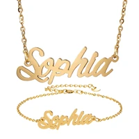 fashion stainless steel name necklace bracelet set sophia script letter gold choker chain necklace pendant nameplate gift
