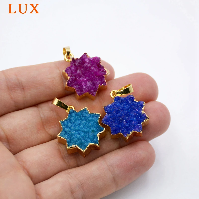 Золотой ободок Природный Радуга Агаты Druzy Geode Star подвеска сырье кристаллов