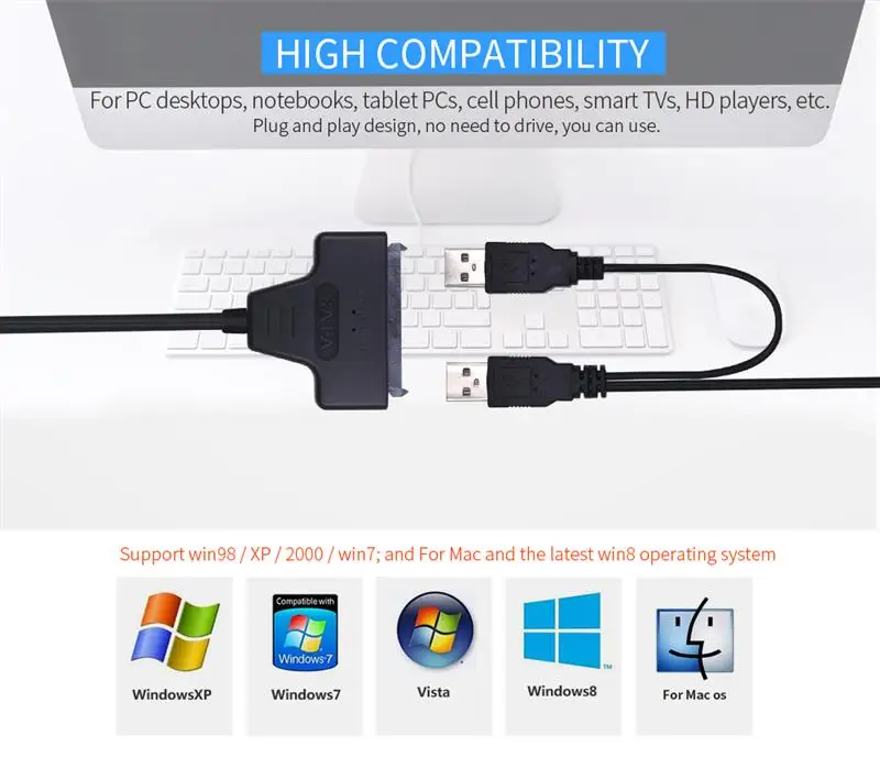 AOZBZ Кабель адаптер USB 2 0 SATA 15 + 7 Pin к кабель для 5 &quotSATA жесткого диска|Кабели