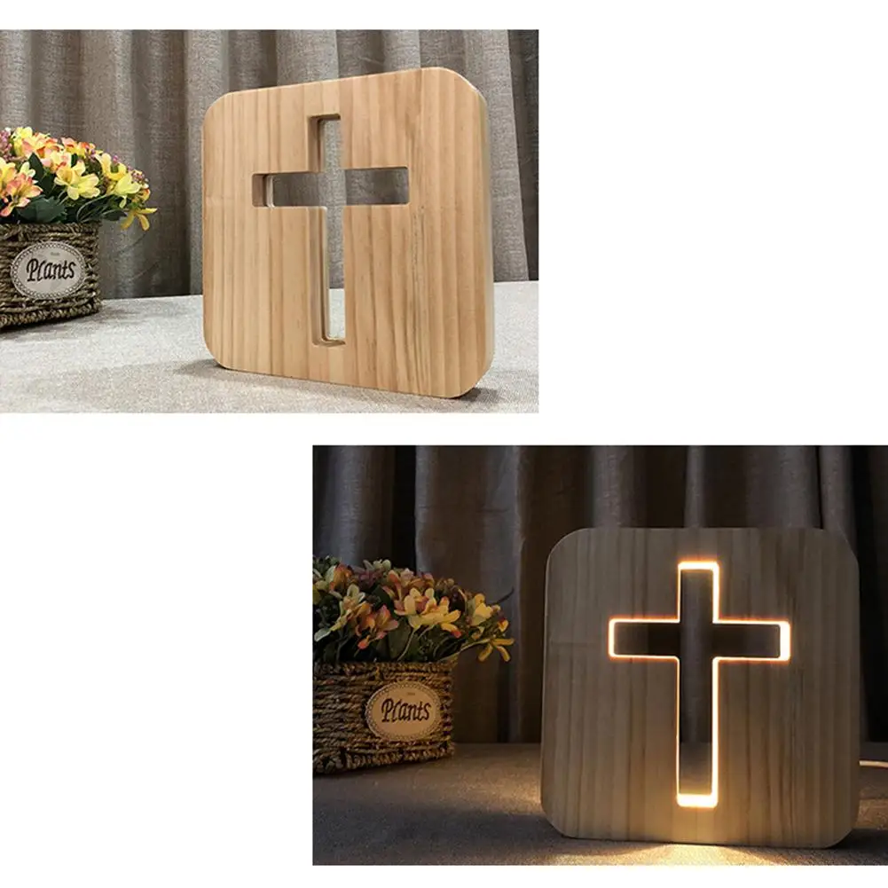 Классический настольный 3D usb накопитель в виде деревянного Креста светодиодный