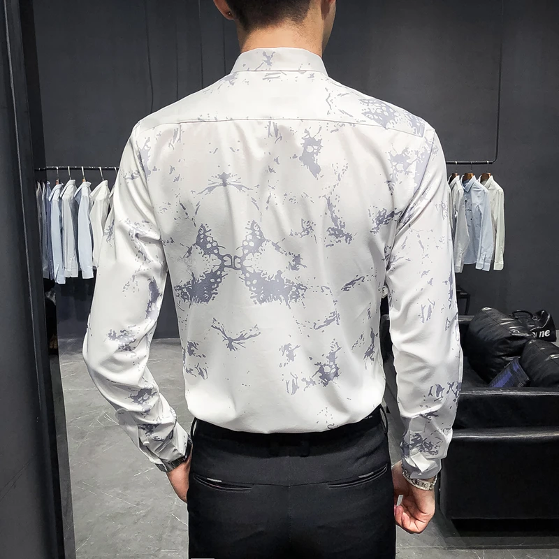 Повседневное Slim Fit Пром смокинг 2019 Весенняя рубашка для мужчин Фирменная Новинка