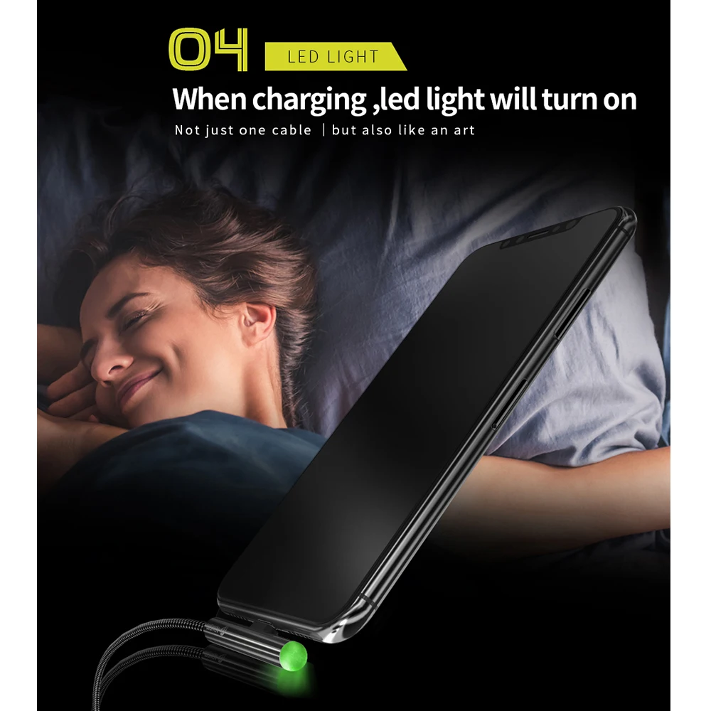 Wsken светодиодный usb кабель для iPhone Lightning Зарядное устройство 2.4A быстрой зарядки и