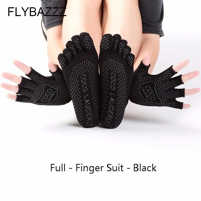 Professional Yoga Socks Women Anti-slip Five Finger Toe Meia Pilates Massage Sokken Athletic Sport Woman With Gloves | Спорт и