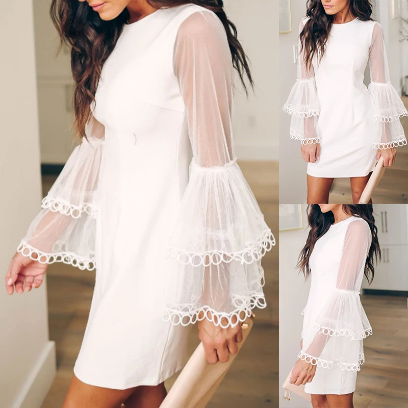 Женское повседневное Сексуальное мини платье с расклешенными рукавами