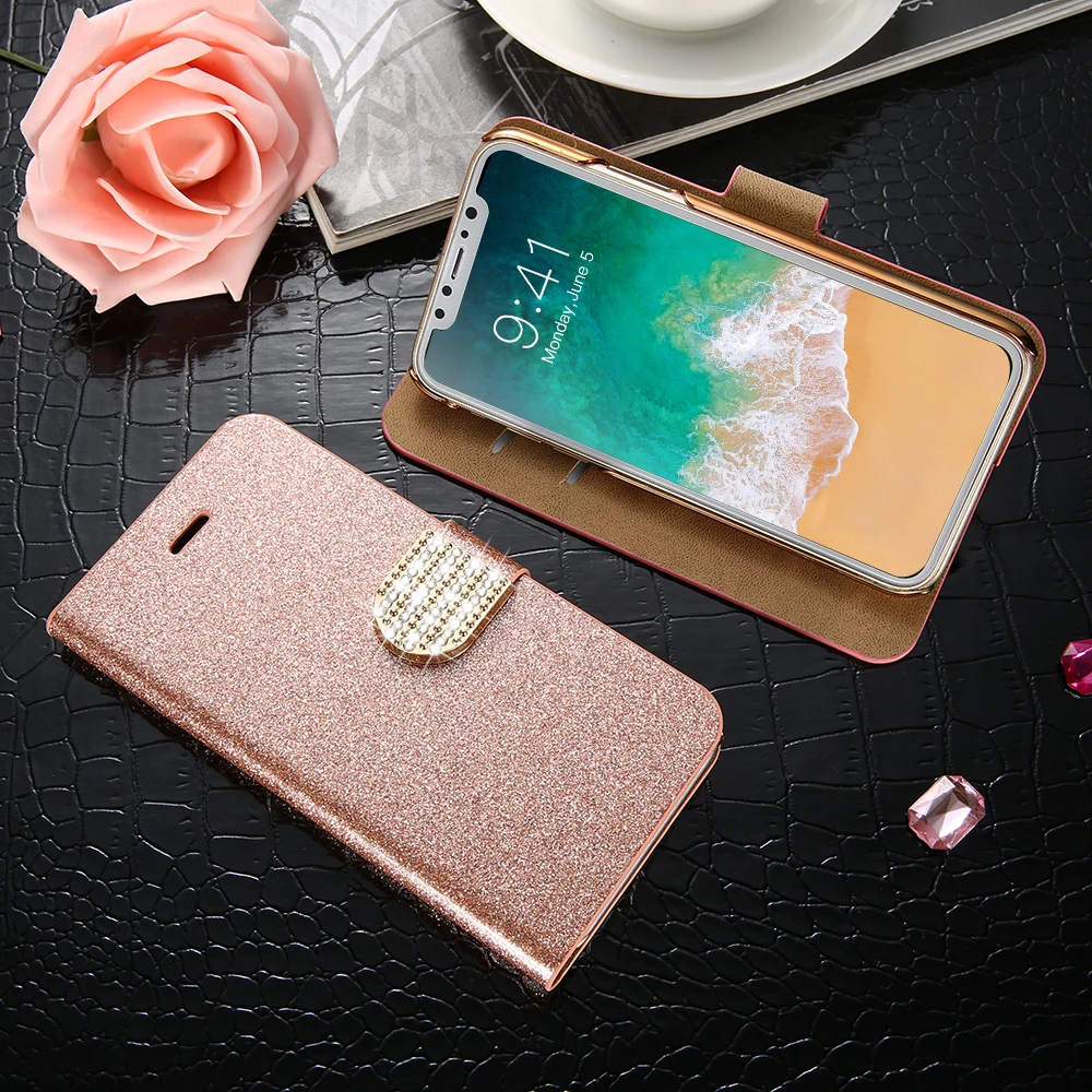 Чехол Кошелек KISSCASE для iPhone 7 6 6S XS X блестящий кожаный чехол книжка Apple 8 Plus 5 5S SE