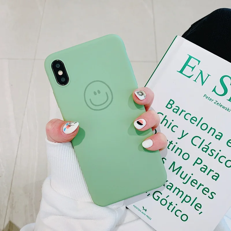 STROLLIFE New Fashion Candy Color Phone Case for IPhone XS Max XR Cute Smiling Face Cover 6 X 7 8 Plus Soft TPU Shell |