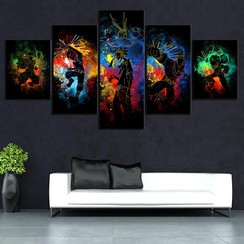 

5 Piece HD Cartoon Pictures My Hero Academia Anime Poster Boku No Hero Academia Pictures Canvas Paintings for Wall Decor