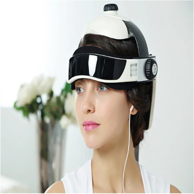 Helmet Air Pressure Vibration Therapy Massager Music Muscle Stimulator Health Care Electric Heating Neck Head Massage