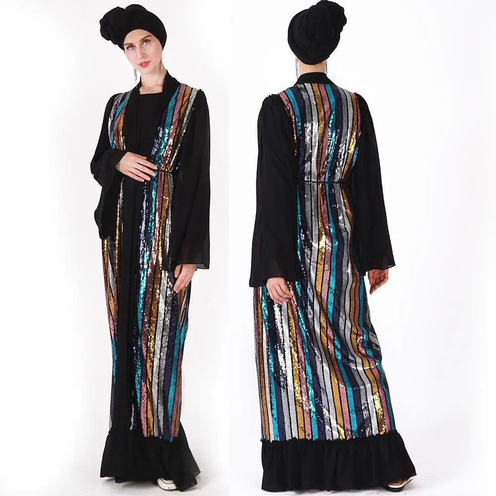 Длинное платье с блестками Abaya для мусульманской женщины блестящий кардиган
