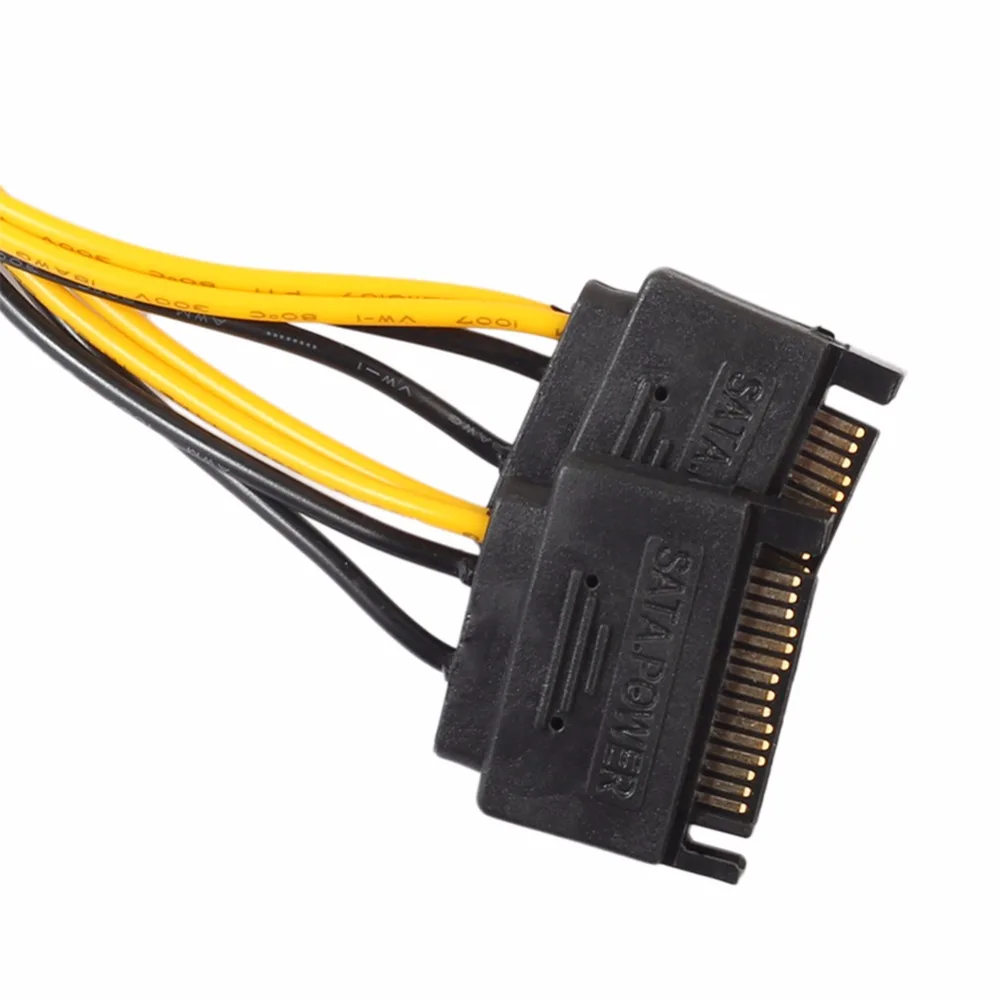 Видеокарта SATA кабель питания 17 см 8 pin 15 Pin (6 + 2) папа двойной PCI Express Майнинг адаптер