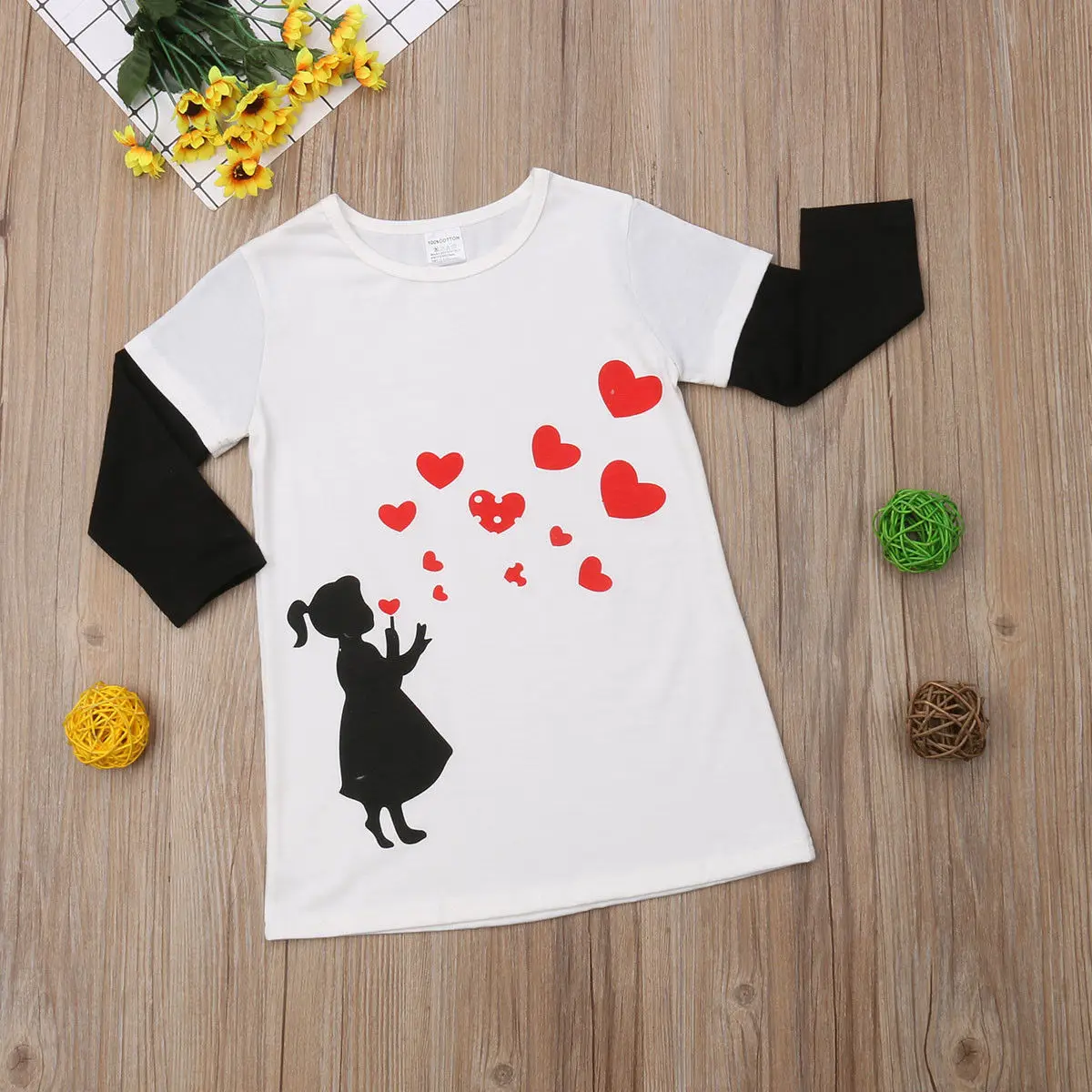 UK/детское Хлопковое платье с длинными рукавами и принтом в виде сердца для