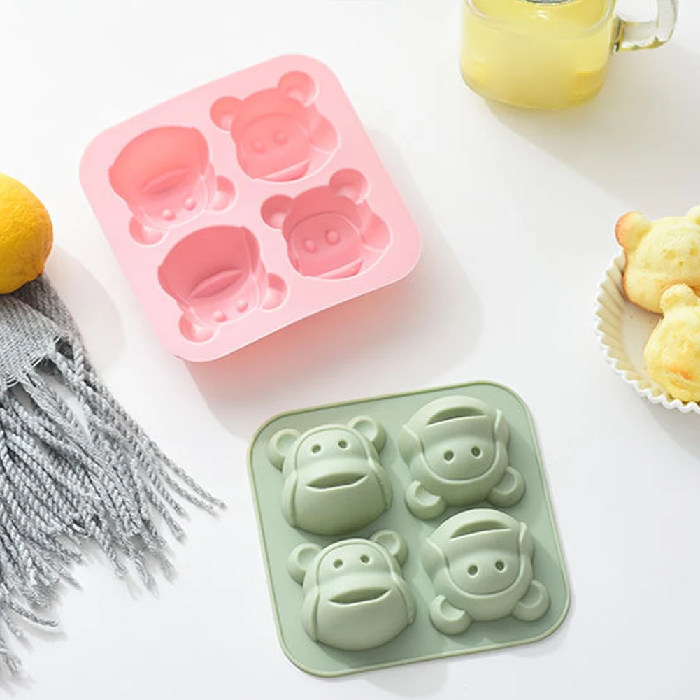 4 ячейки мультфильм обезьяна Шоколад силиконовая форма для торта конфеты льда DIY