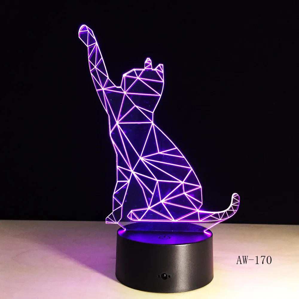 7 цветов волнистая лампа в виде кошки 3D визуальные светодиодные ночники для детей