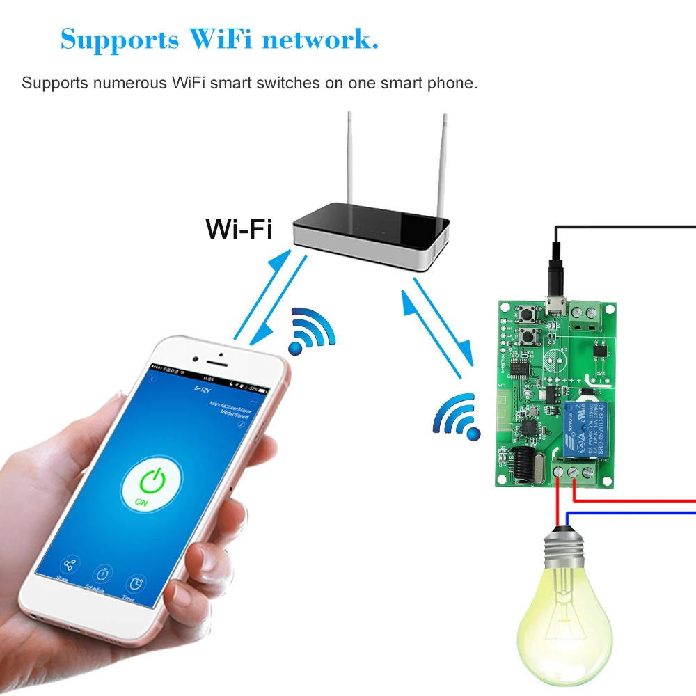 

1PCS Wifi Switch Wireless Relay Module RF 433MHz Remote Switch + 1PCS RF 433MHz Remote Controller for Access Control System